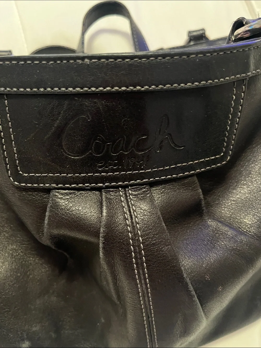 COACH Black Classic Leather East West Gallery Pleated Tote - F13759 No Tag